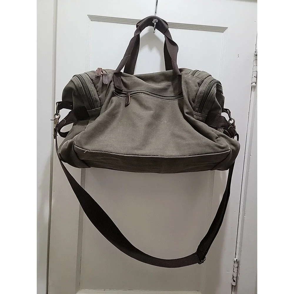 Vintage Canvas & Leather Duffle Bag – Large Travel Hunting Weekender, 2 Magnetic